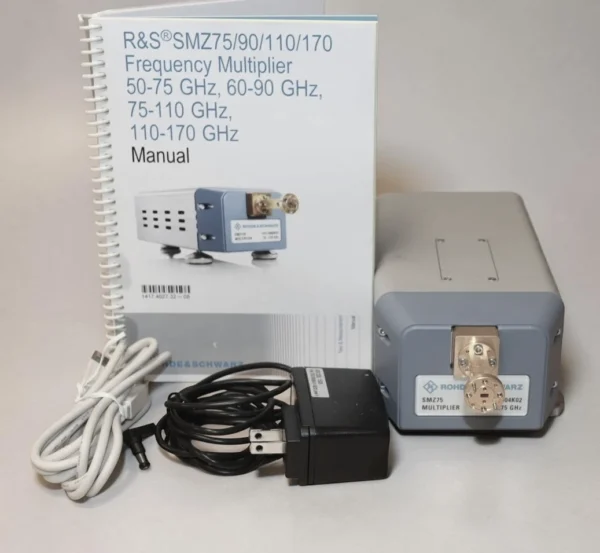 Rohde Schwarz R&S SZM frequency multiplier module with manual booklet, power adapter, and USB cable